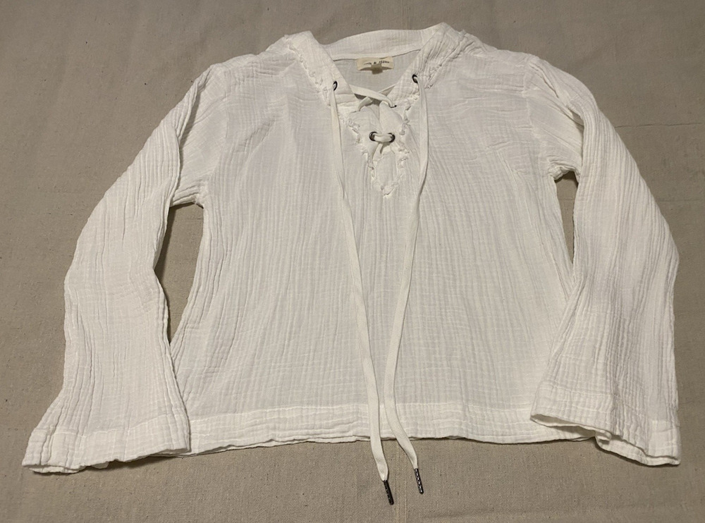 Cloth & Stone Womens Boho Top Size Medium White Flare Sleeve Festival Peasant